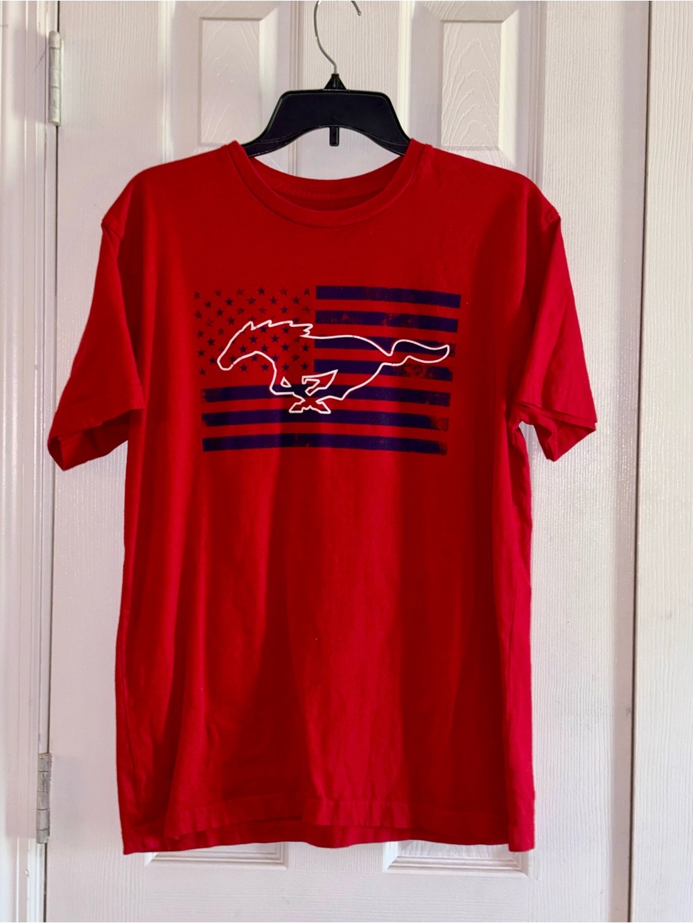 Ford Red Short-Sleeve Tee with Navy & White Running Horse Graphic